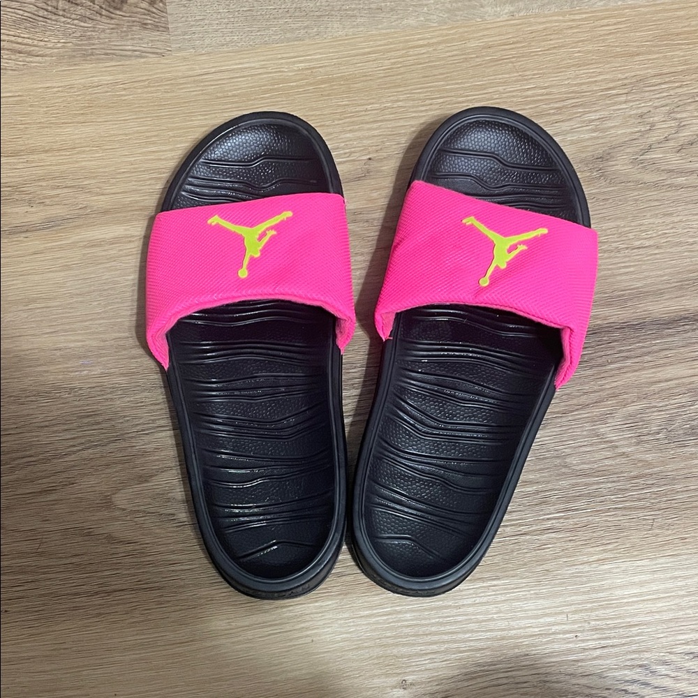 Jordan Women's Neon Pink and Black Sandals